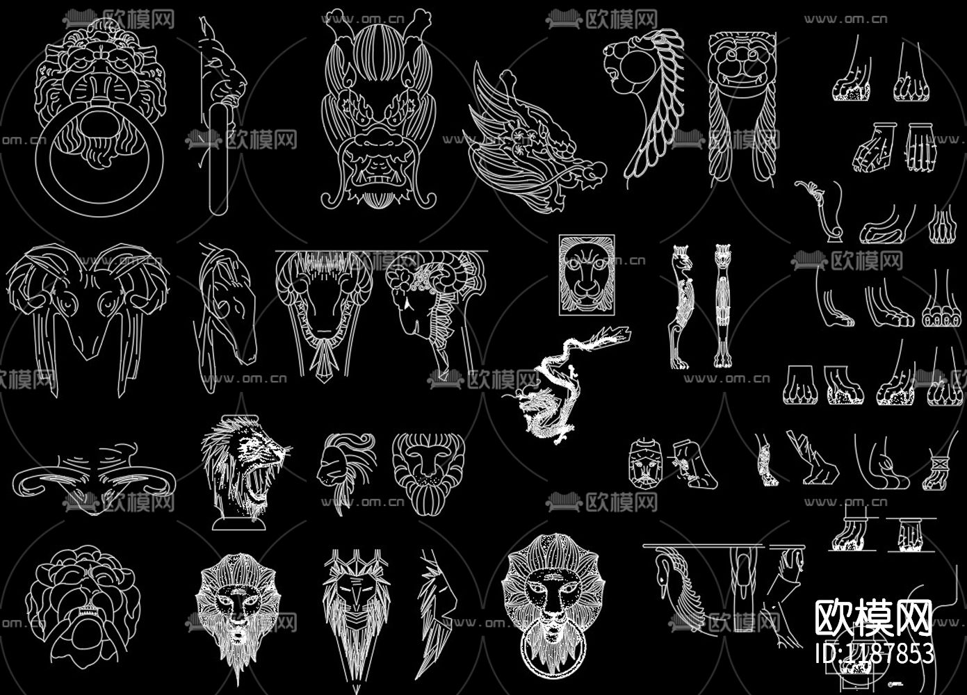 欧式腿样素材CAD图库下载（渲染图1）