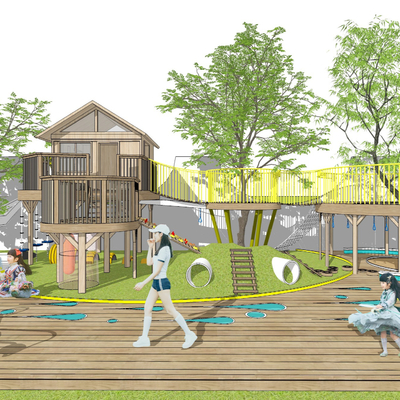  现代公园树屋滑梯su模型 