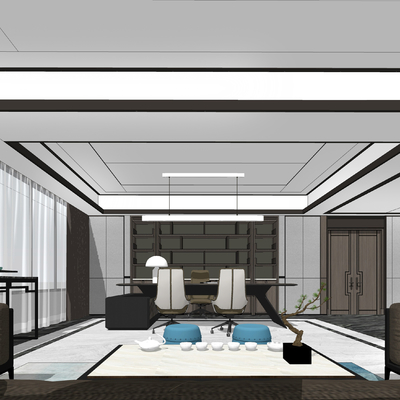  新中式董事长办公室su模型 