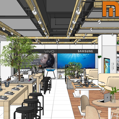  工业风小米之家手机店su模型 