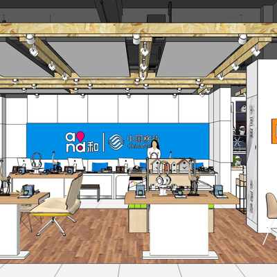  现代中国移动营业厅手机专卖店su模型 