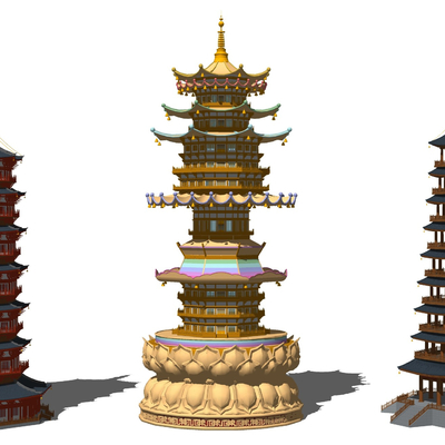  中式古建塔楼佛塔su模型 