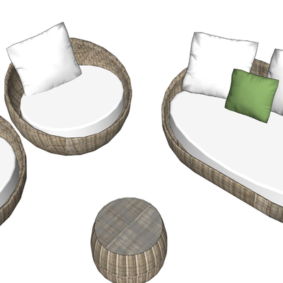  现代藤编休闲沙发su模型 