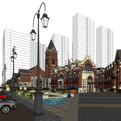  欧式商业街su模型 