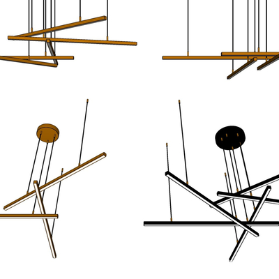  现代金属办公吊灯su模型 