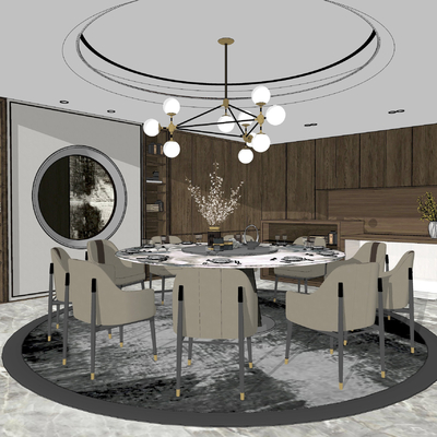  现代餐厅包厢su模型 