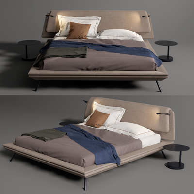 现代布艺双人床su模型