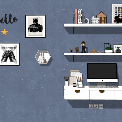  北欧壁柜书架su模型 