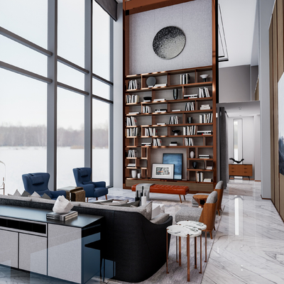  现代别墅大堂su模型 