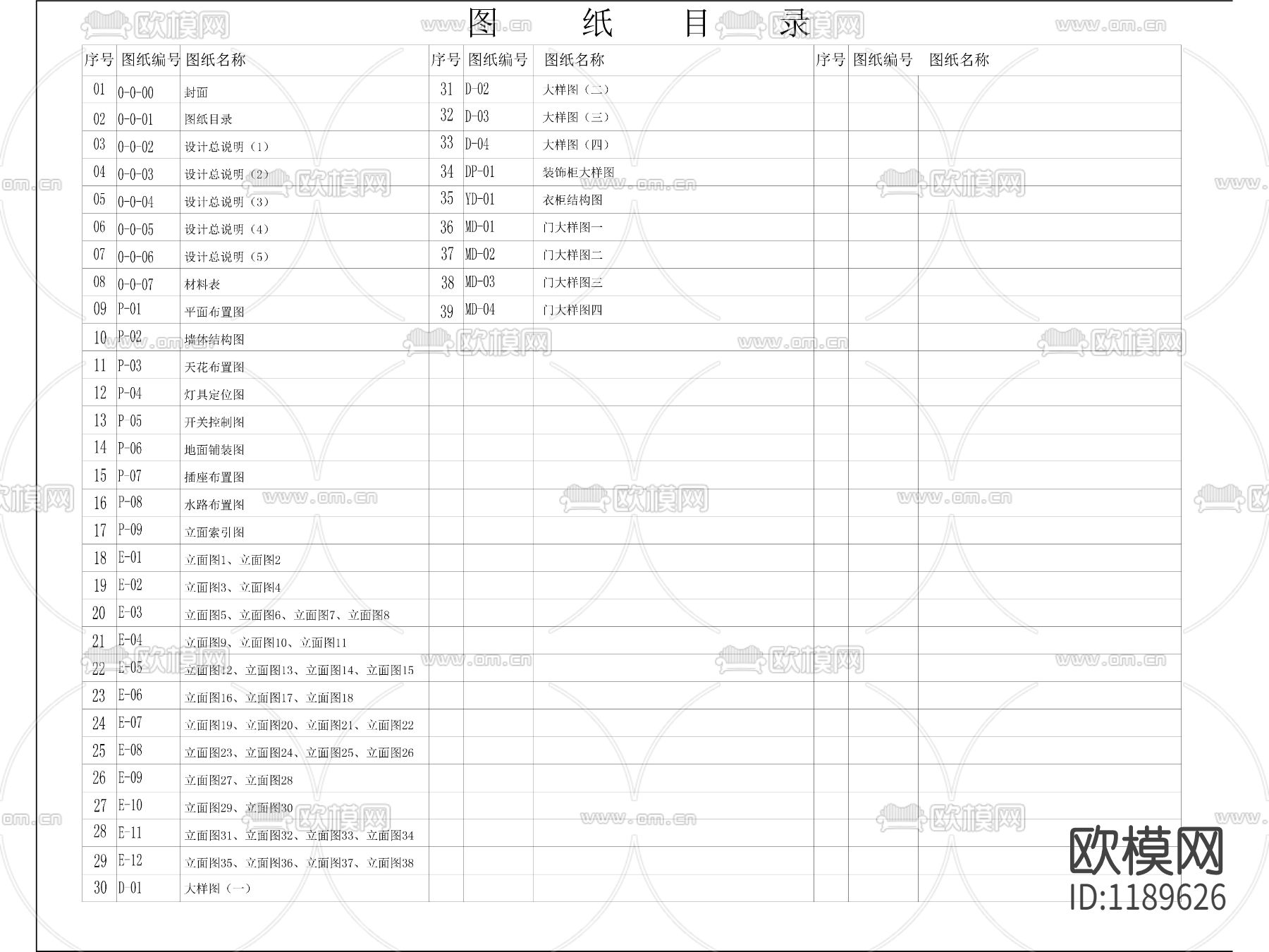 住宅样板房封面目录材料表下载（渲染图1）