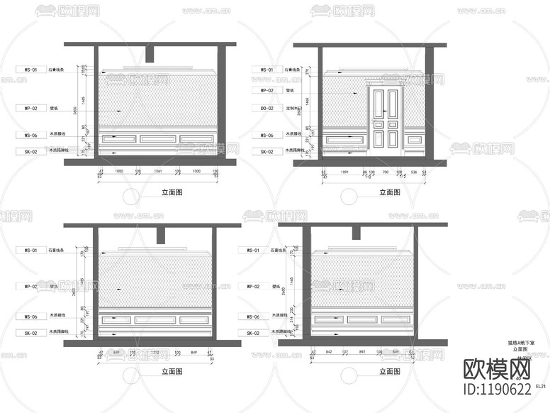 簡歐別墅衛(wèi)生間立面圖下載(渲染圖1)