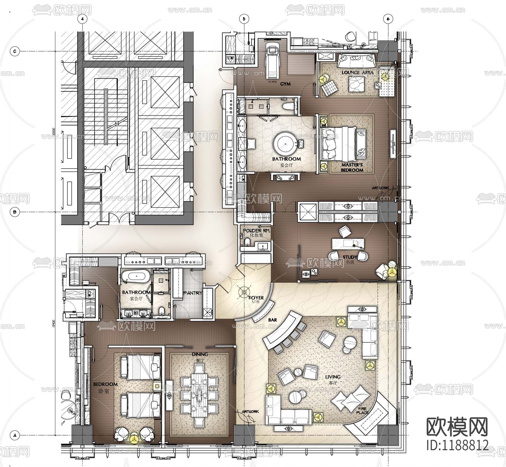 180套酒店平面方案合集下载（渲染图8）