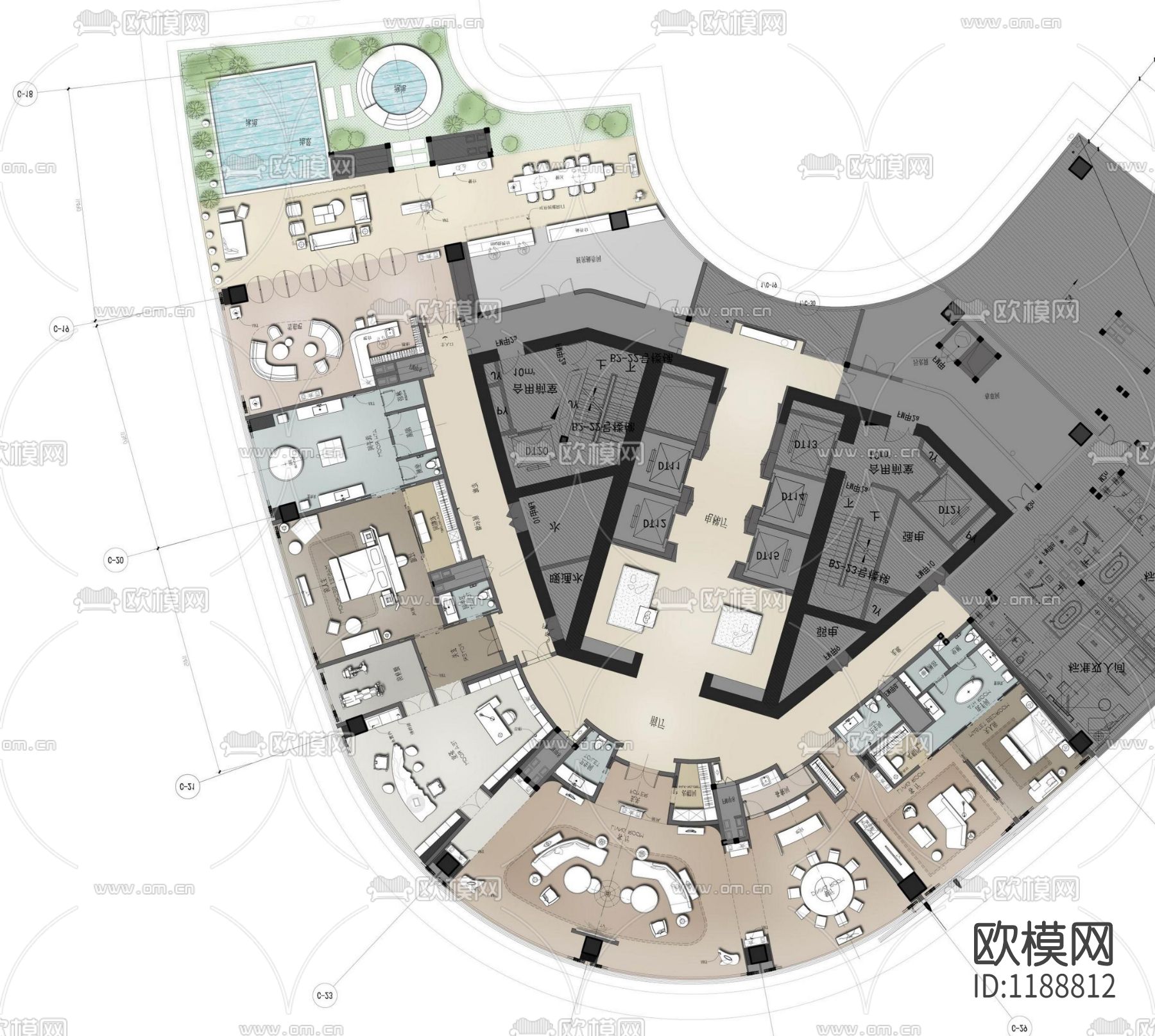 180套酒店平面方案合集下载（渲染图4）