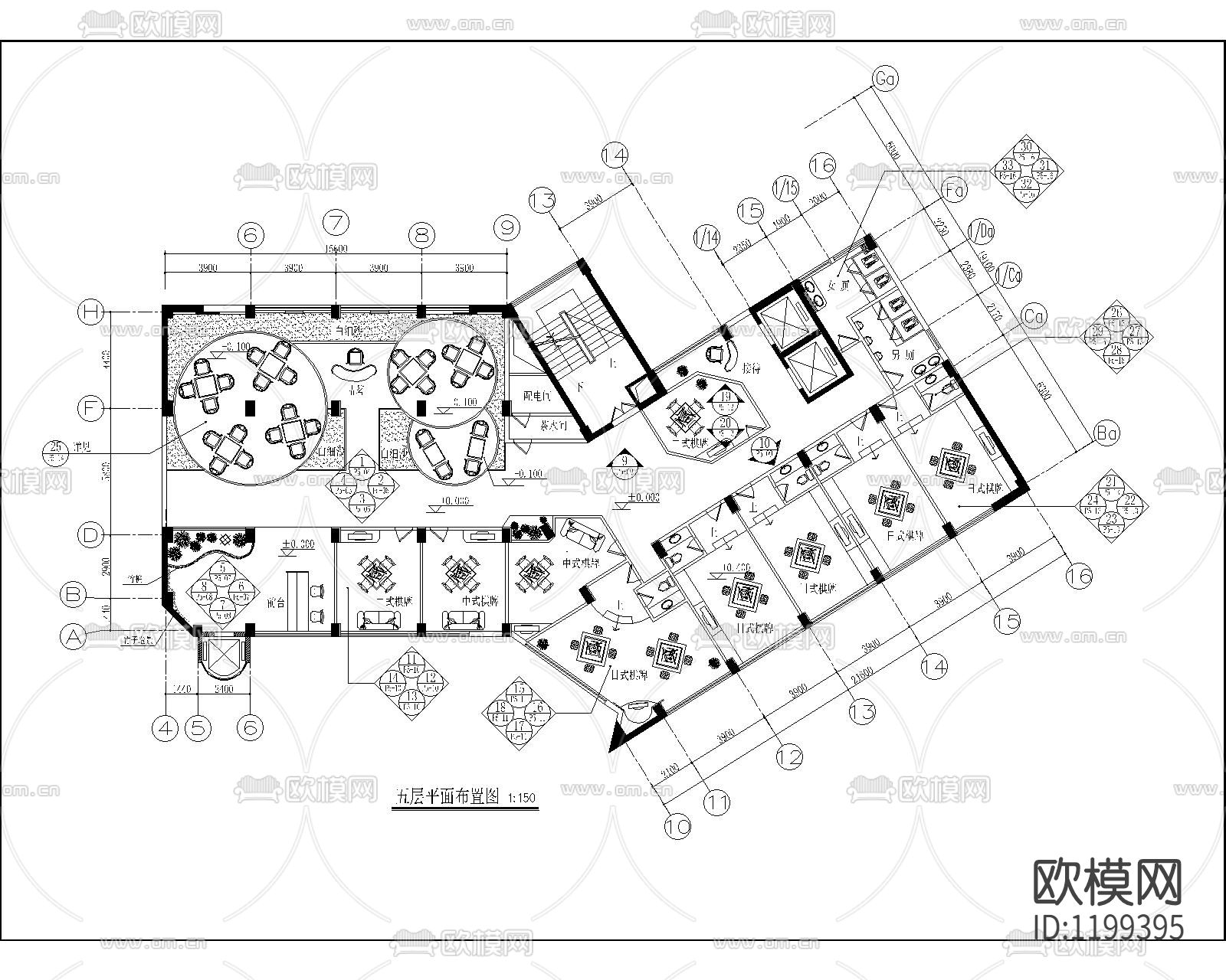 酒店平面图立面图剖面图下载（渲染图1）