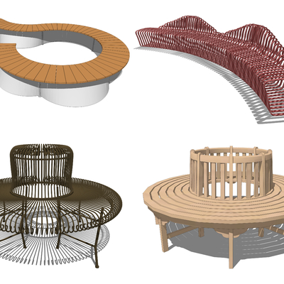  现代公园广场创意景观座椅su模型 