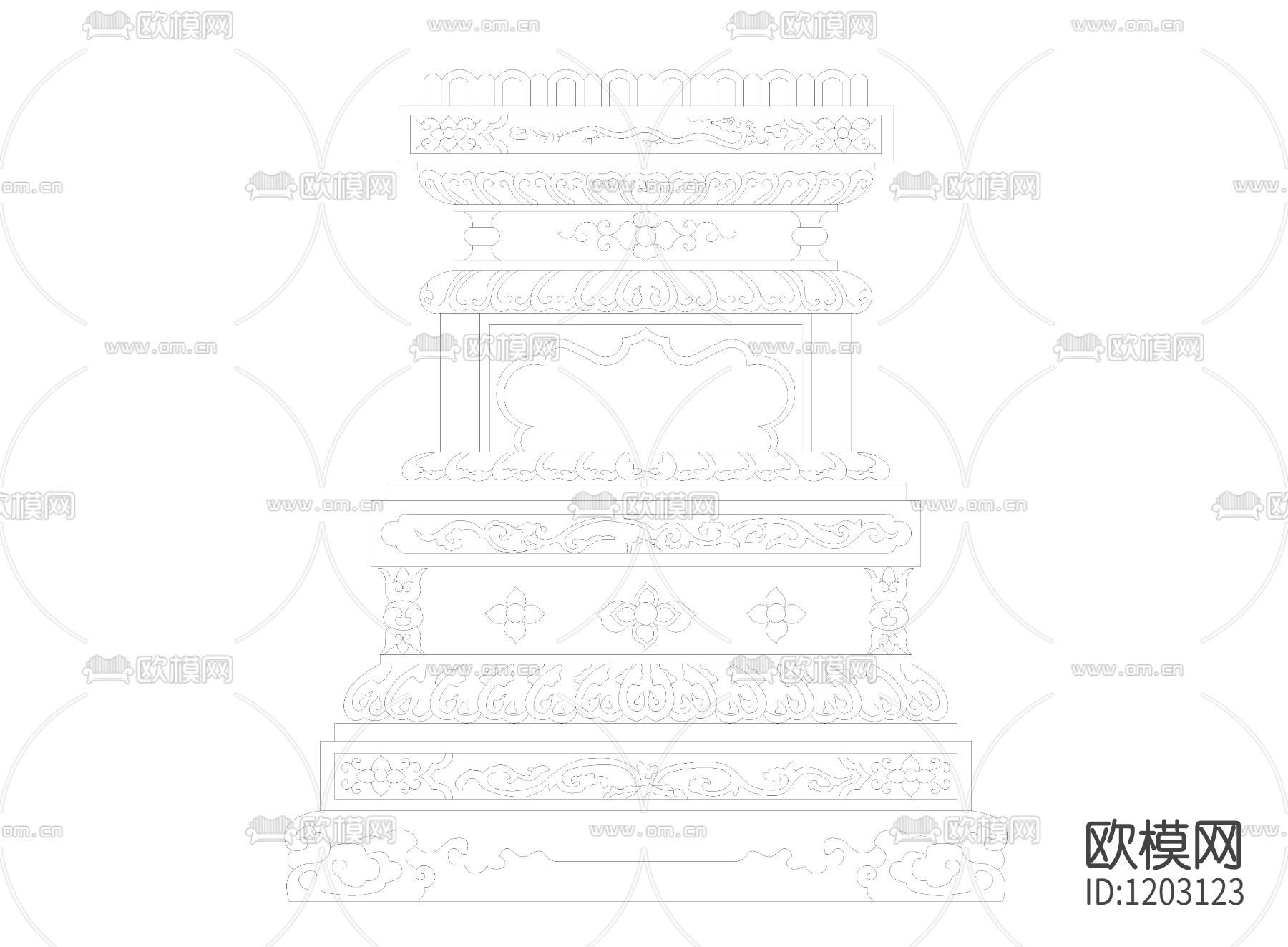 中式柱头的样式及详图下载（渲染图2）