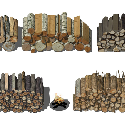  现代木头柴火堆su模型 