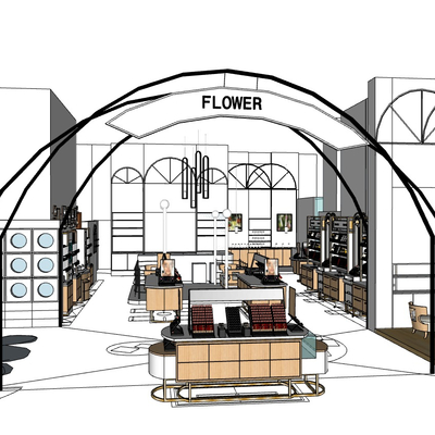  现代花灵店铺su模型 