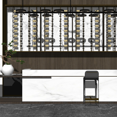 新中式服务水吧台su模型