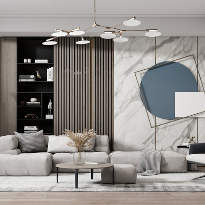 现代布艺沙发组合su模型