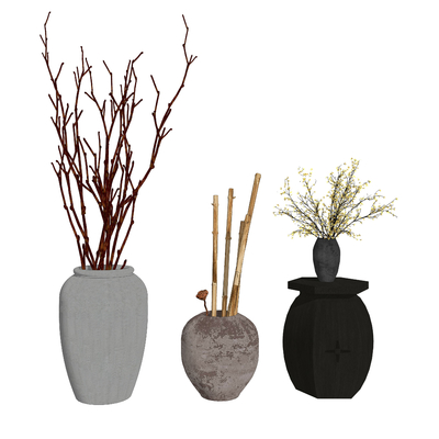  新中式陶罐摆件su模型 