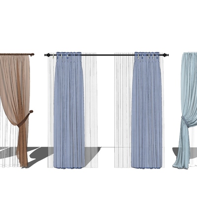 现代布艺纱窗窗帘su模型