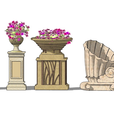  欧式花坛花钵su模型 