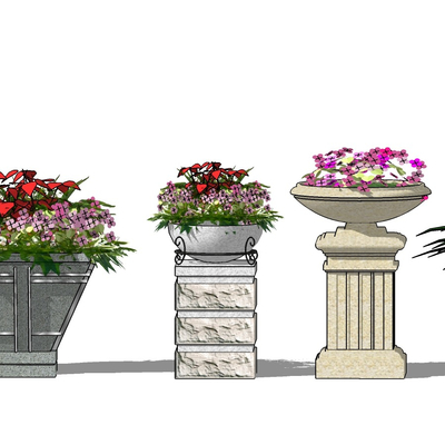  欧式花坛花钵su模型 