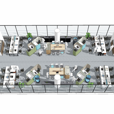 现代卡座办公室su模型