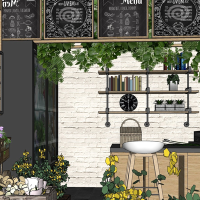  现代花店su模型 
