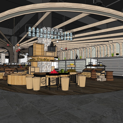  现代超市蔬菜区su模型 