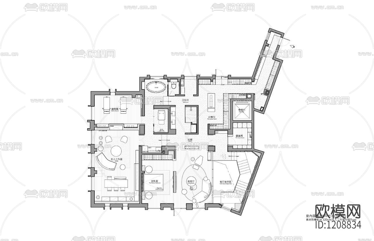 唐忠汉540㎡顶层复式下载（渲染图2）