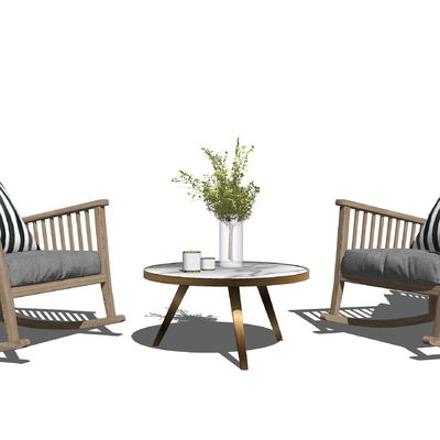  现代实木躺椅su模型 