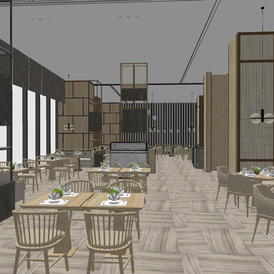  中式快餐店su模型 