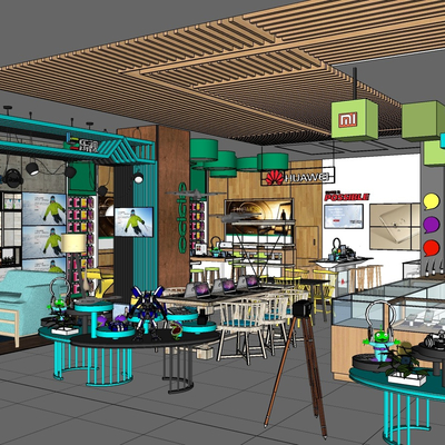  现代手机数码专卖店su模型 
