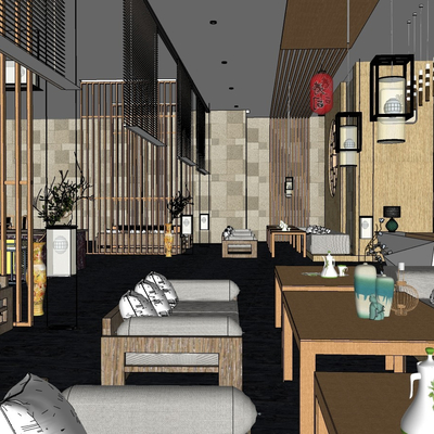  日式料理餐厅su模型 