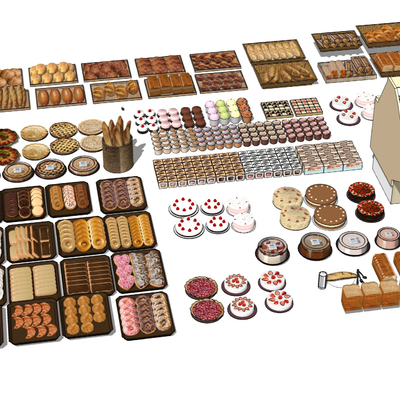  现代蛋糕甜点面包食品托盘su模型 
