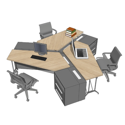  现代卡位办公桌椅su模型 