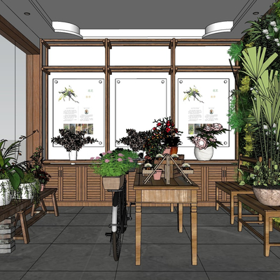  现代花店su模型 
