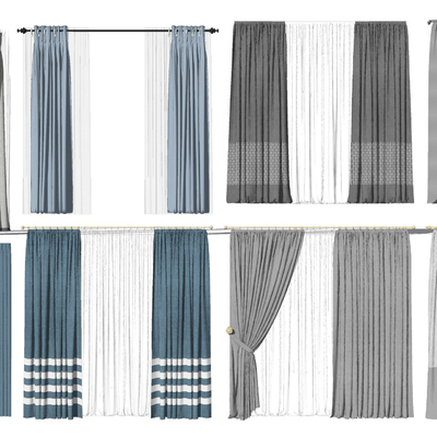 现代布艺窗帘su模型