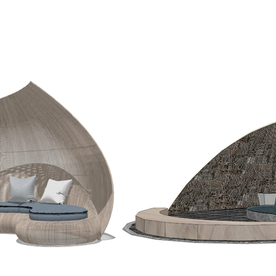 现代异形藤编鸟笼户外沙发su模型