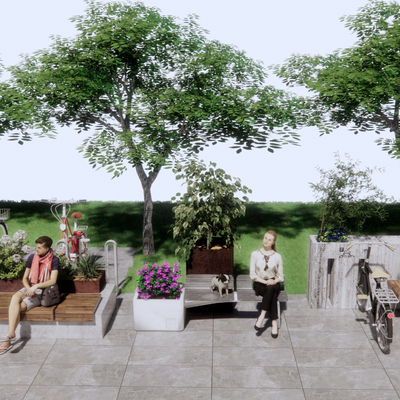  现代景观休闲坐凳su模型 