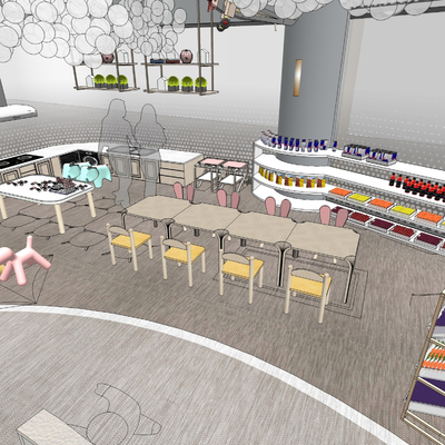 现代亲子儿童主题咖啡厅su模型