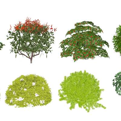  现代球形灌木花卉su模型 