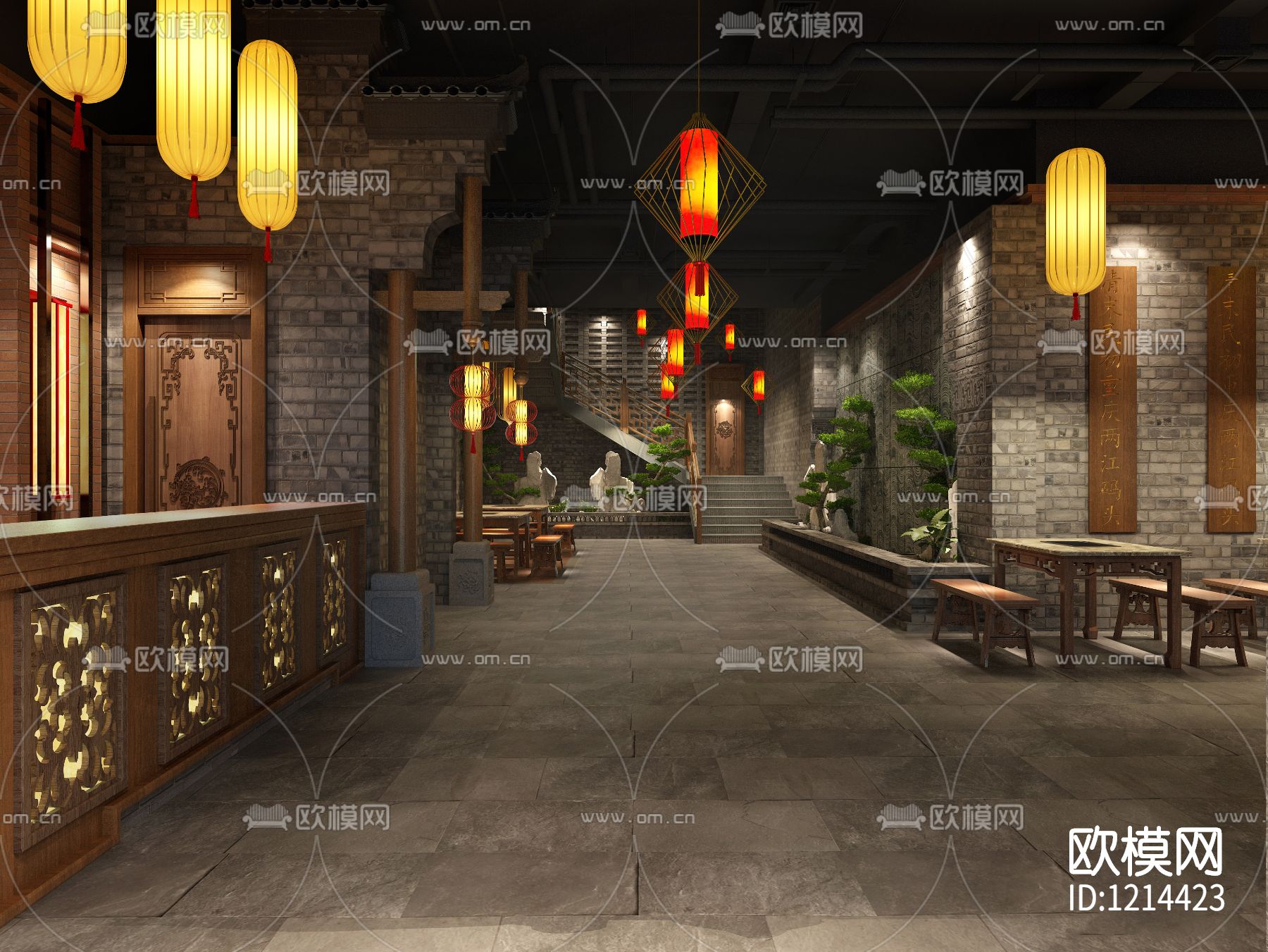 小龙坎火锅店全套施工图+效果图+预算下载（渲染图3）