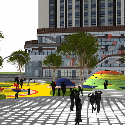  现代广场儿童游乐场su模型 