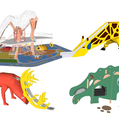 现代儿童动物滑梯su模型