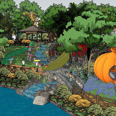  现代儿童游乐场su模型 