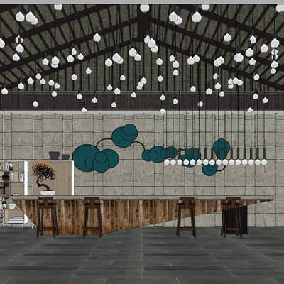  新中式酒店前台su模型 