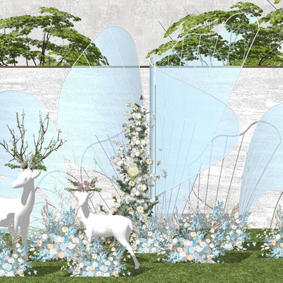 现代小鹿花瓣婚庆婚礼背景su模型